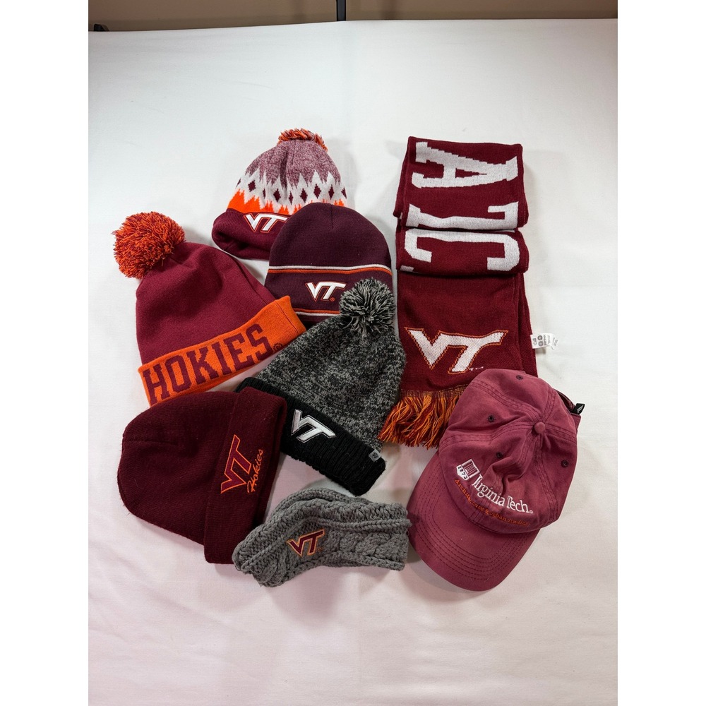 Virginia Tech Hokies Hat Scarf Beanie Bundle 8pc VT ACC Maroon Orange Fan Gear
